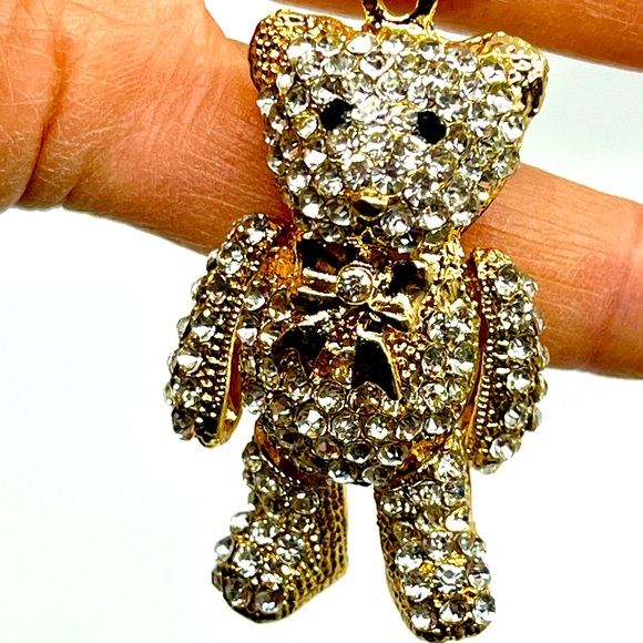 NWT Bag Charm-Keychain 4” Length, Bear Covered with White Rhinestones, Gold Tone - Picture 3 of 4